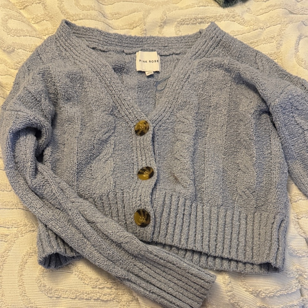 Pink Rose Women's Light Blue Button-Up Cardigan